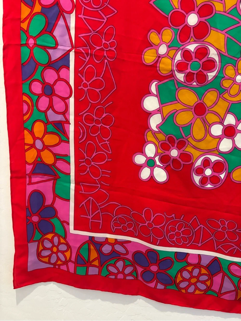 Marja Kurki Design Bright Floral Red Silk Scarf